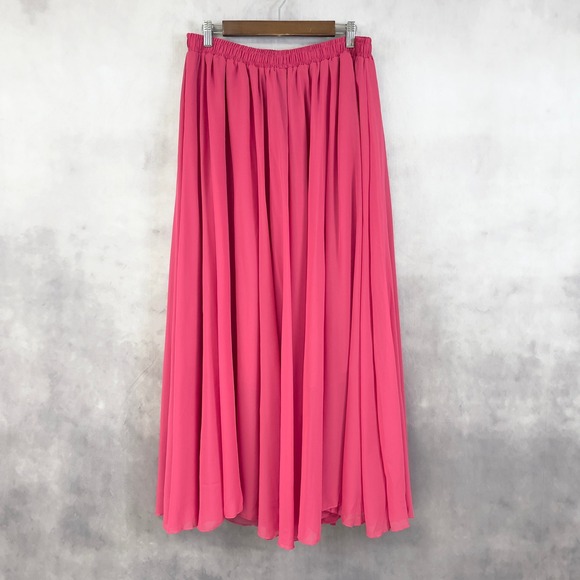 Womens Maxi Skirt Pink Plus Size 2X Chiffon Boho Cottage Festival Fairy Romantic - Picture 1 of 10